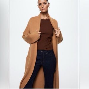 XS-S Mango Sweater coat oversized tan brown camel GUC pockets long